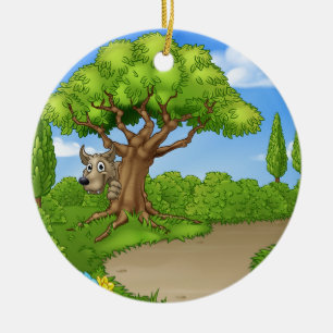 Großer schlechter Wolf, der vom Baum späht Keramikornament