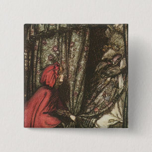 Großer schlechter Wolf im Bett der Großmutter Button