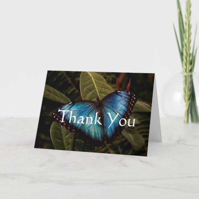 Großer, schöner, blauer Schmetterling Dankeskarte (Vorderseite)