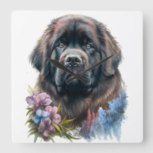 GROSSER SCHWARZER WASSERFARBE NEWFOUNDLAND HUND QUADRATISCHE WANDUHR