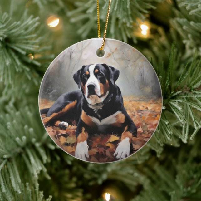 Grosser Schweizer Berg im Herbst Leaves Fall Keramik Ornament (Baum)