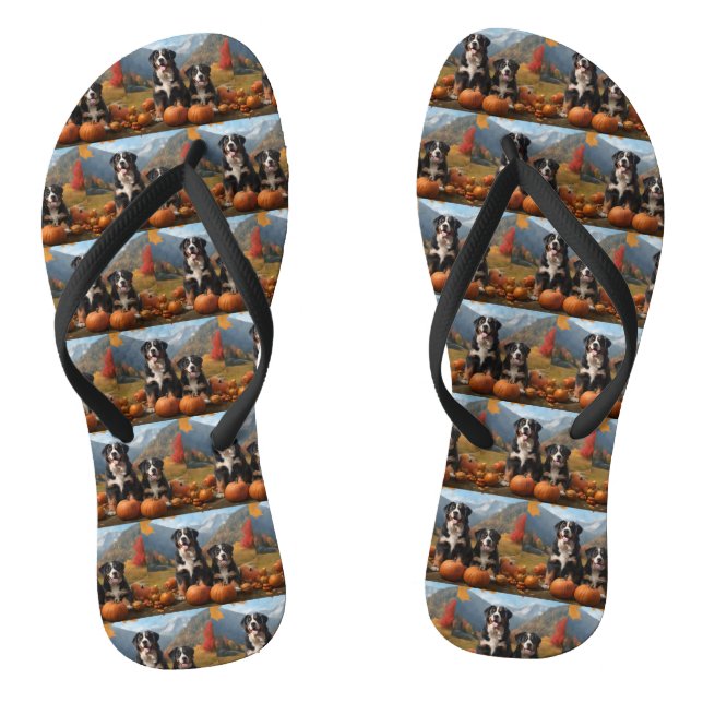 Grosser Schweizer Berggipfel Herbst Kürbisgeplänke Flip Flops (Fußbett)