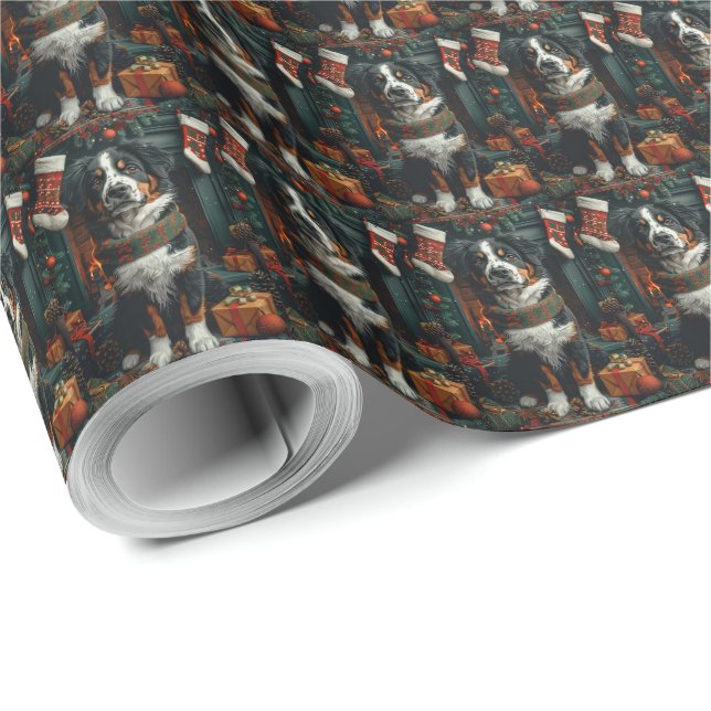 Großer Schweizer Hund mit Weihnachtsgeschenke Kami Geschenkpapier (Rolleneckpunkt)