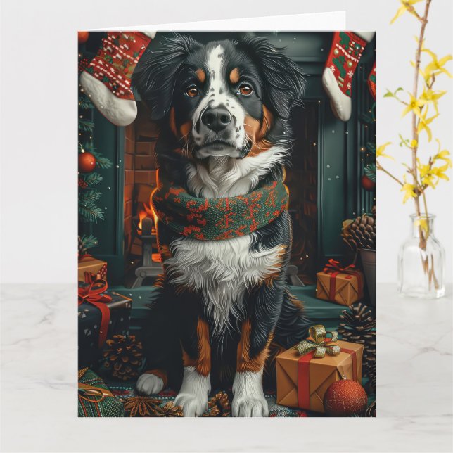Großer Schweizer Hund mit Weihnachtsgeschenke Kami Karte (Gelbe Blume)