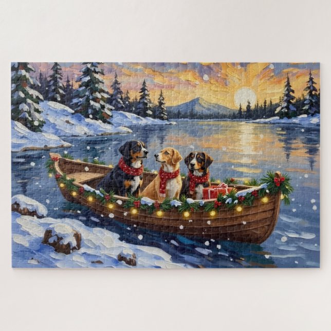 Großer Schweizer Sennenhund Weihnachtsboot Urlaub Puzzle (Horizontal)