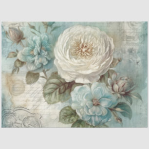 Großer Shabby Chic Blau Vintage Blumen Decoupage Seidenpapier