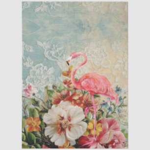 Großer Shabby Chic Rosa Flamingo Floral Decoupage Seidenpapier