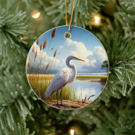 Großer Silberreiher-Andenken Keramik Ornament