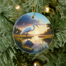 Großer Silberreiher-Andenken Keramik Ornament