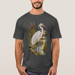 Großer Silberreiher-Feuchtgebiet-Sonnenuntergang-W T-Shirt