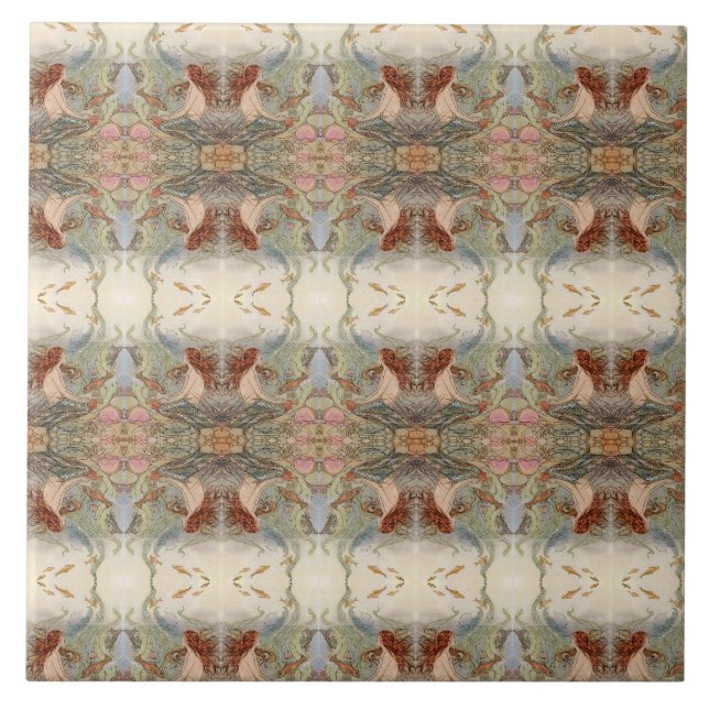 Großer Spiegel-abgebildete Meerjungfrau Fliese (Vorderseite)