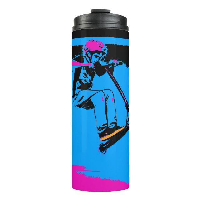 Großer Sprung - Rollerfahrer Thermosbecher (Vorderseite)