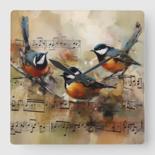 Großer Titmausvogel, auf einer Trennwand gemalt Quadratische Wanduhr