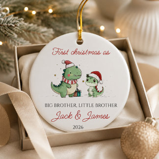 Großer und kleiner Bruder Weihnachten Dinosaurier Keramik Ornament