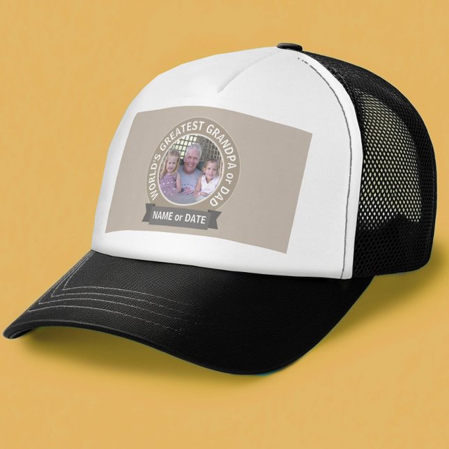 Großer Vater-Fotovorlage grün Truckerkappe (Custom World's Greatest Grandpa Trucker Hat)