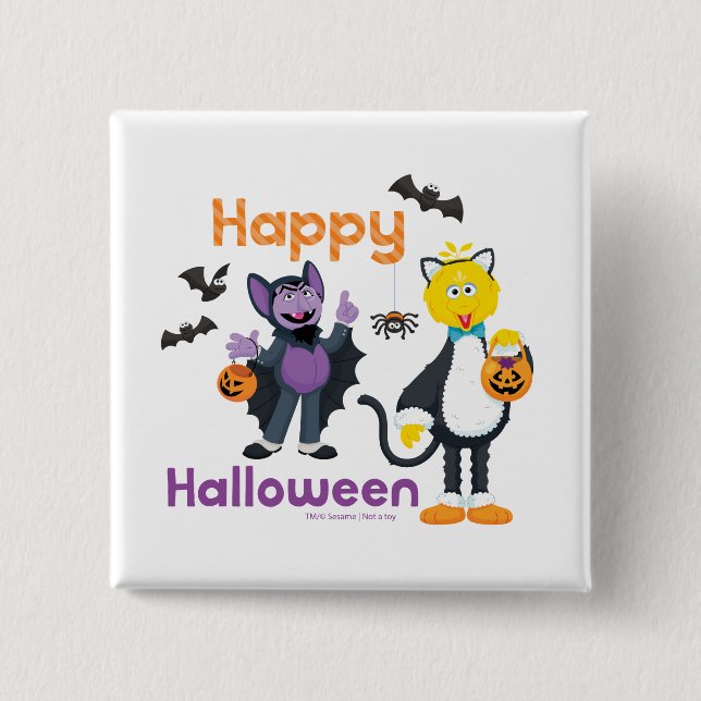 Großer Vogel und Graf | Frohes Halloween Button (Vorderseite)