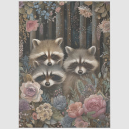 Grosser Wald Florals und Raccoon Decoupage Seidenpapier