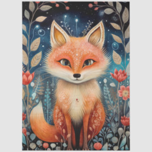 Großer Wald-Fuchs und florale Decoupage Seidenpapier