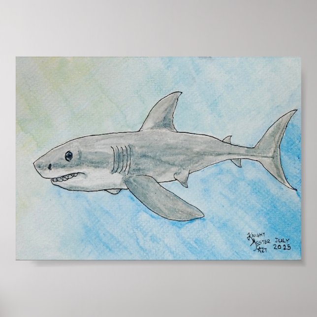 Grosser Weißer Hai Aquarell Poster (Vorne)