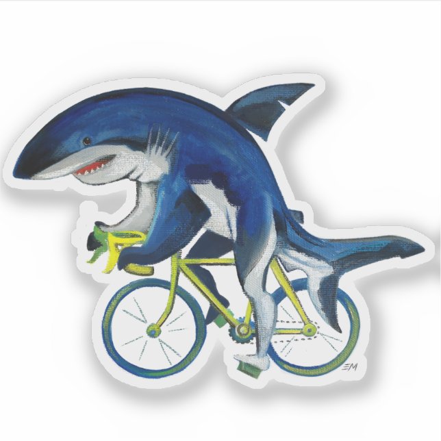Großer Weißer Hai auf einem Fahrrad Aufkleber (Vorderseite)
