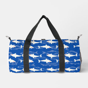 Großer Weißer Hai Navy Grün Monogramm Druck Cut Duffle Bag