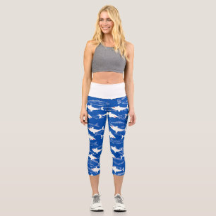 Großer Weißer Hai Navy Grün Monogramm Hochtaillier Capri Leggings