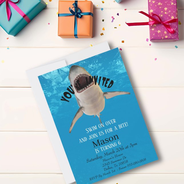 Großer Weißer Hai Sie sind eingeladen Kind's Gebur Einladung (Von Creator hochgeladen)