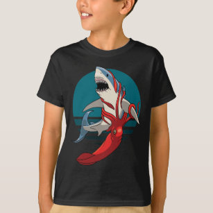 Großer Weißer Hai und Riesenfisch - Tintenfisch T-Shirt