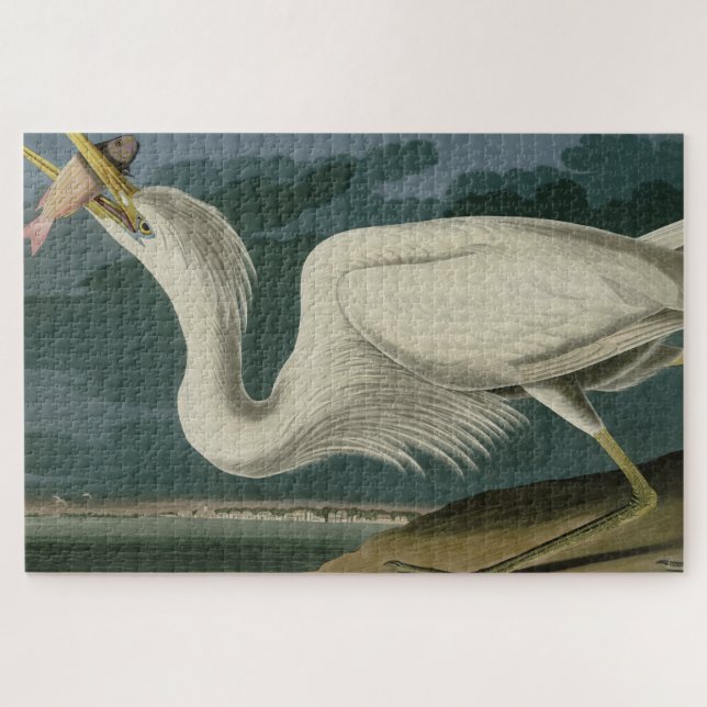 Großer Weißer Heron aus Audubons Vögeln Amerikas Puzzle (Horizontal)