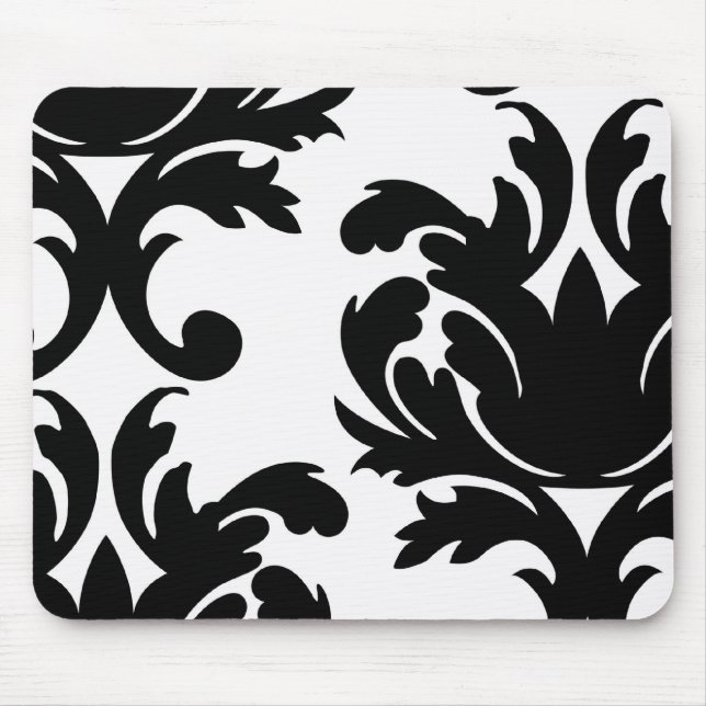großer weißer und schwarzer, feiner Damast Mousepad (Vorne)