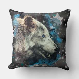 *~* Großer Wolf Totem Blaues Abstraktes Polyester  Kissen