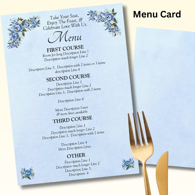 Größere Menükarte - Blue Peony Wedding Set (Von Creator hochgeladen)