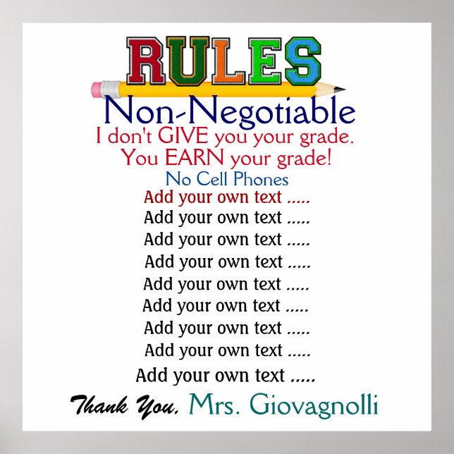 Größere Version Lehrer Klassenzimmer Regeln Poster (Vorne)