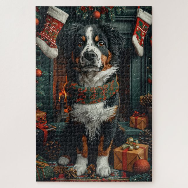 Größerer Schweizer Hund mit Weihnachtsgeschenken K Puzzle (Vertikal)