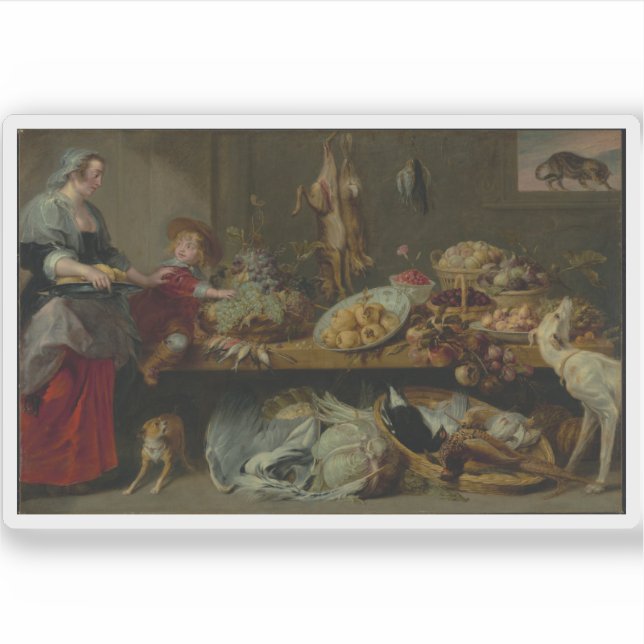 Größeres Stillleben mit Housekeeper und Young Boy Aufkleber (Vorderseite)