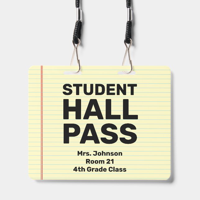 Großes 4x5-Schüler-Hall-Pass-Lanyard Ausweis (Vorderseite mit Lanyard)