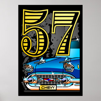 Grosses '57 Chevy Car Cartoon Poster