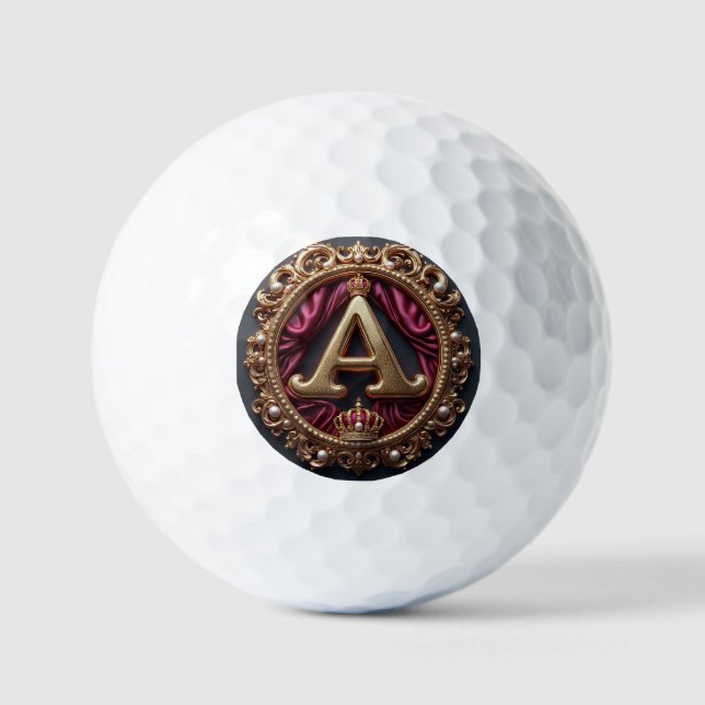 Großes A-Monogramm auf rotem Samt Golfball (Vorderseite)