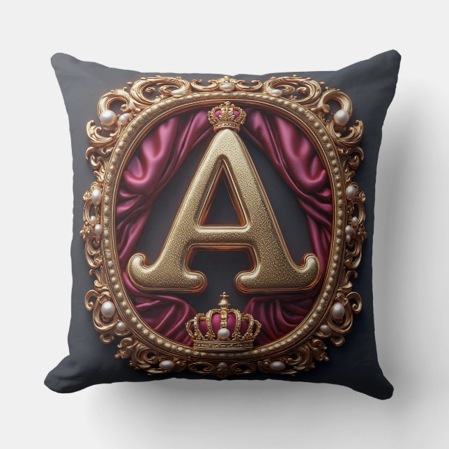 Großes A-Monogramm auf rotem Samt Kissen (Vorderseite)