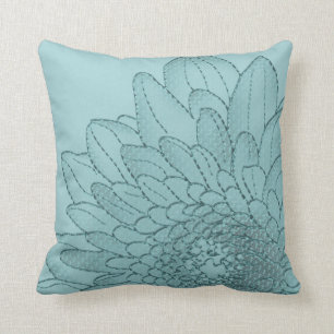 Großes aquamarines grafisches Sonnenblume Kissen