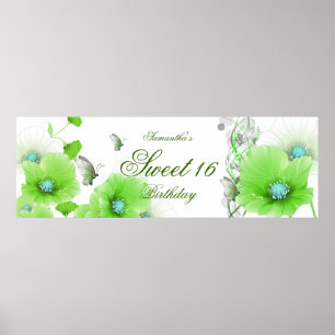 großes Banner Geburtstag Hübsch Grün Floral Weiß Poster