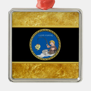 Großes Bass-Fischerfischen auf dem Eis Silbernes Ornament