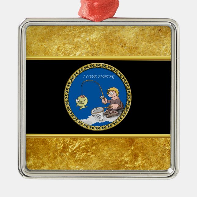 Großes Bass-Fischerfischen auf dem Eis Silbernes Ornament (Vorne)