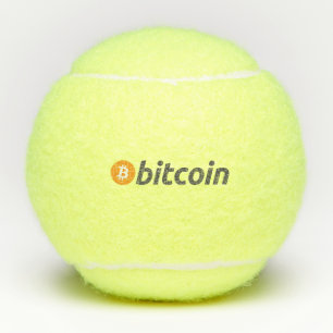 Grosses Bitcoin-Logo mit orangefarbenem Bitcoin-Sy Tennisbälle
