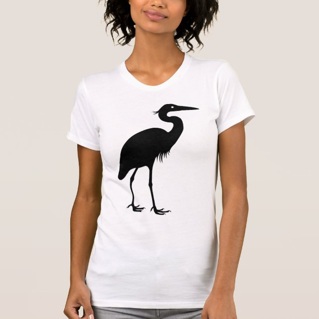 Großes Blau-Reiher-Vogel-Schwarz-Silhouette T-Shirt (Vorderseite)