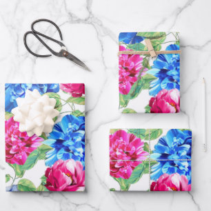 GROßES BLAUES & ROSA HORNKIRSCHEN-BlumenVERPACKUNG Geschenkpapier Set
