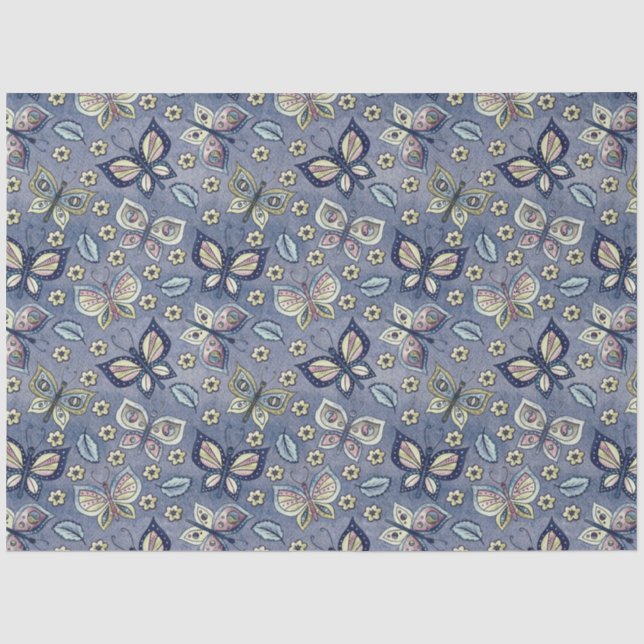 Grosses blaues Schmetterlingsmuster Seidenpapier (Vorderseite)