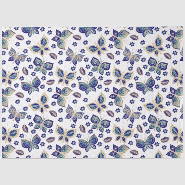 Grosses blaues Schmetterlingsmuster Seidenpapier (Vorderseite)
