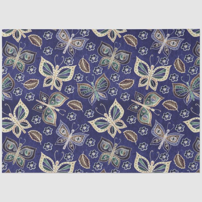 Grosses blaues Schmetterlingsmuster Seidenpapier (Vorderseite)