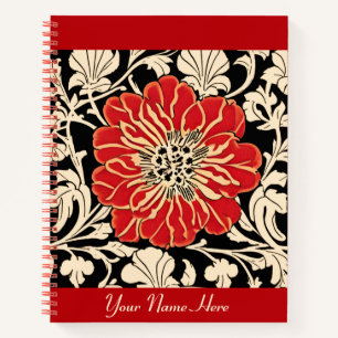 Grosses Blume "Red Art Nouveau" Notizbuch